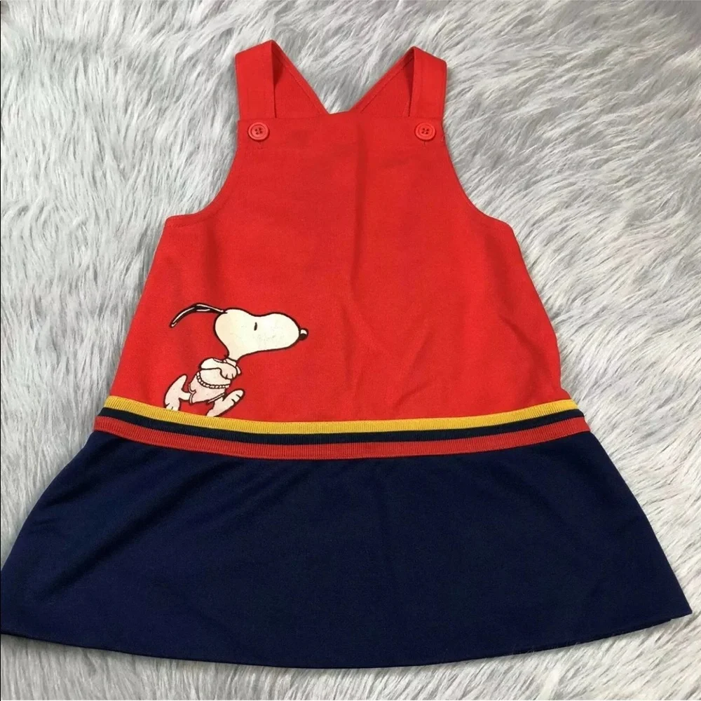 Vintage Snoopy Red Navy Blue Polyester Dress